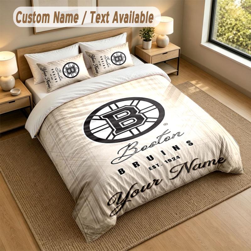 Bedding Set 1 Duvet Cover 2 Pillowcases Boston Bruins Print Soft Bed Linen Bedroom Decor