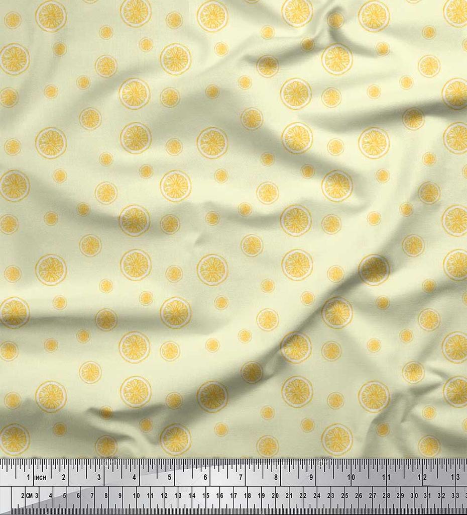 Soimoi Black Poly Crepe Fabric Lemon Slice Shirting Print Fabric by Yard 42 Inch