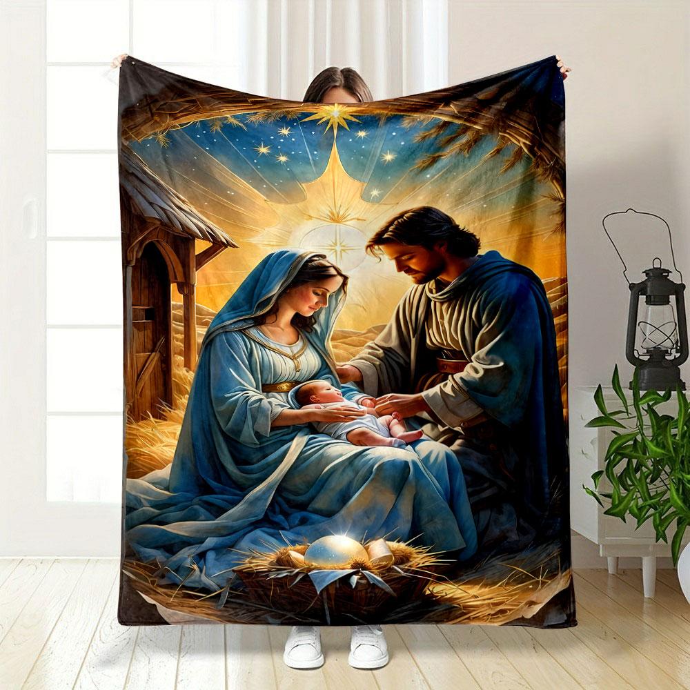 Holy Family Nativity Scene Blanket Printed Blanket for Living Room Bed Couch lunch break Soft Cozy Blanket for Friend's festival Gift