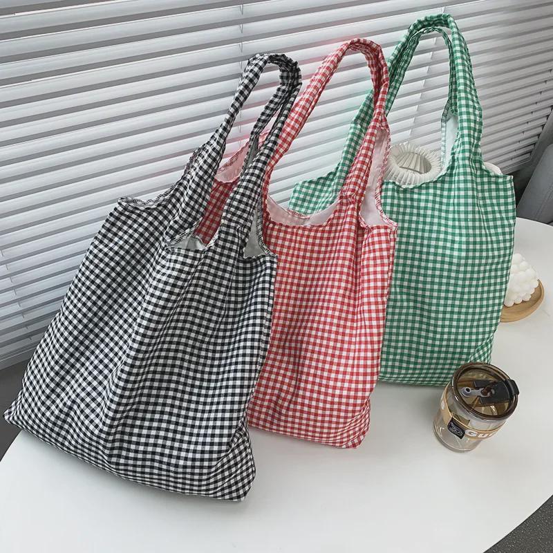 Корейская ретро-сумка из холста в клетку — большая вместимость, легкая и универсальная для студенток
