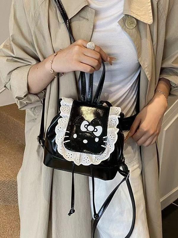 Рюкзак для девочек Hello Kitty с кружевной отделкой и мультяшным рисунком для повседневного использования