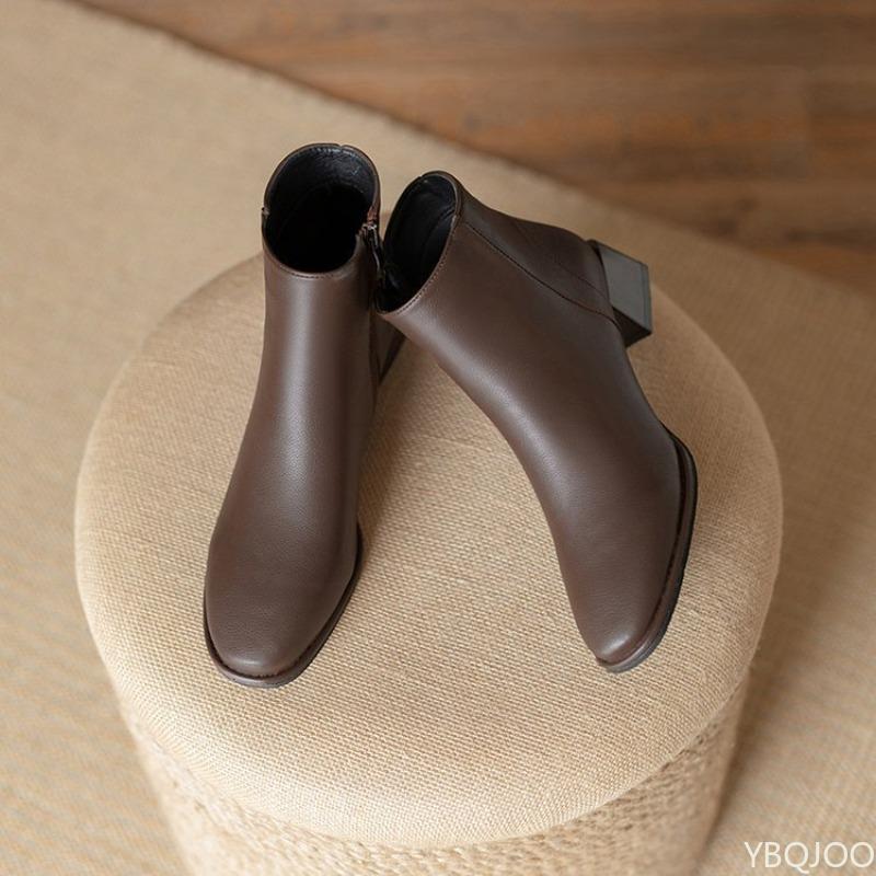 Модные универсальные женские ботильоны на среднем каблуке осень-зима новые повседневные минималистичные удобные на толстом каблуке короткие ботинки