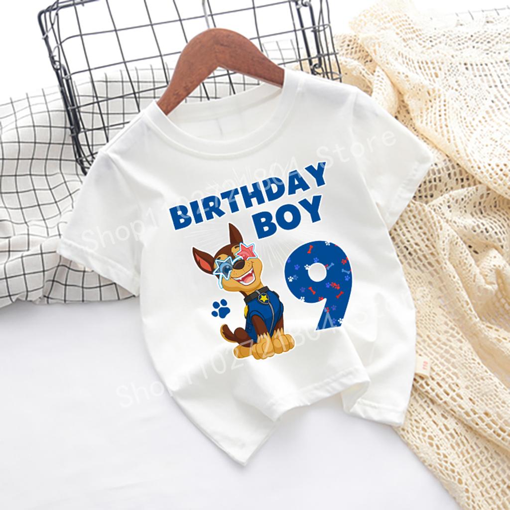 Футболка Щенячий патруль с номером, короткий рукав, круглый вырез, хлопок, одежда на день рождения для мальчика, милый мультяшный дизайн, модная печать в стиле аниме, хип-хоп топы