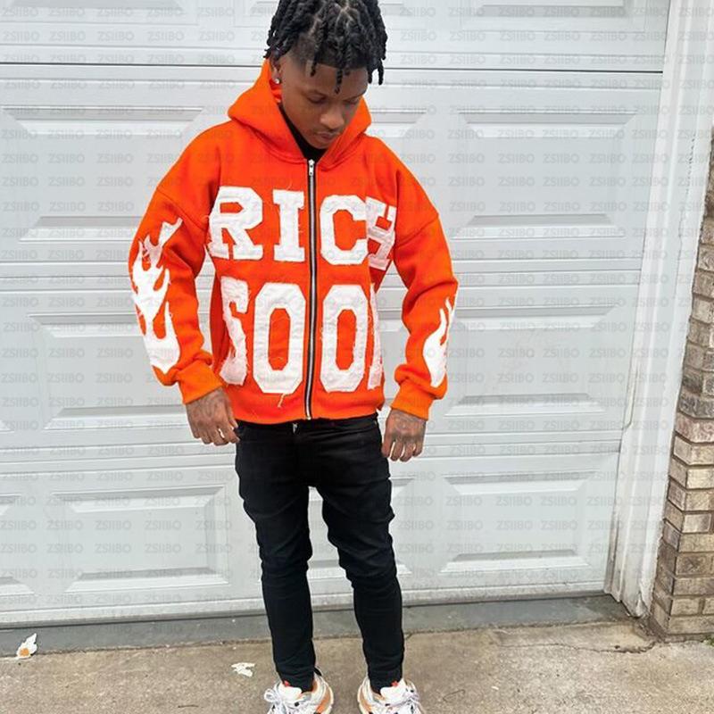 New European and American letter 3d printed zipper cardigan casual personality trend high street hip hop style men's and women's sweater