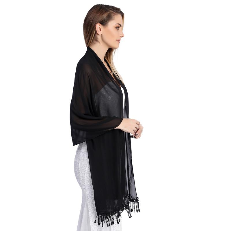 Шифоновые шали и накидки для женщин. Легкий мягкий шарф с кружевной бахромой, размер 70*210 см.