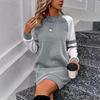Amazon осень-зима новый повседневный и удобный модный женский элегантный контрастного цвета без принта с круглым вырезом платье-свитер