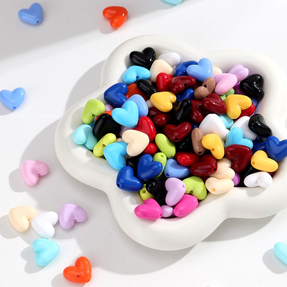 60pcs/lot 15mm Love Heart Shape Acrylic Beads Loose Spacer Beads For DIY Jewelry Making Necklace Pendant Bracelet Handmade