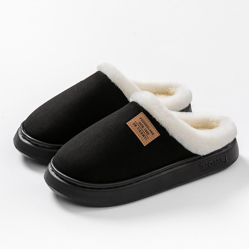 Couple Cotton Slippers Women's Home Autumn and Winter Confinement Shoes Fleece Warm Indoor Non-slip Plush Cotton Slippers Men