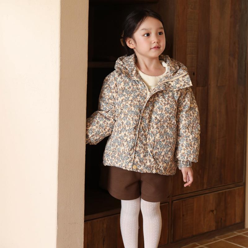 Зимняя детская куртка-пуховик корейская цветочная для девочек милая модная теплая куртка для малышей