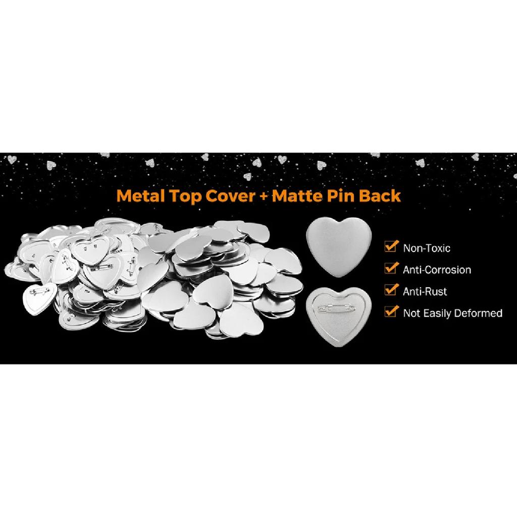 Heart-Shaped Badge Button Maker Parts, Blank Pin Badges Press Button Parts DIY Badge Making Machine Part Supplies 50/100/200PCS