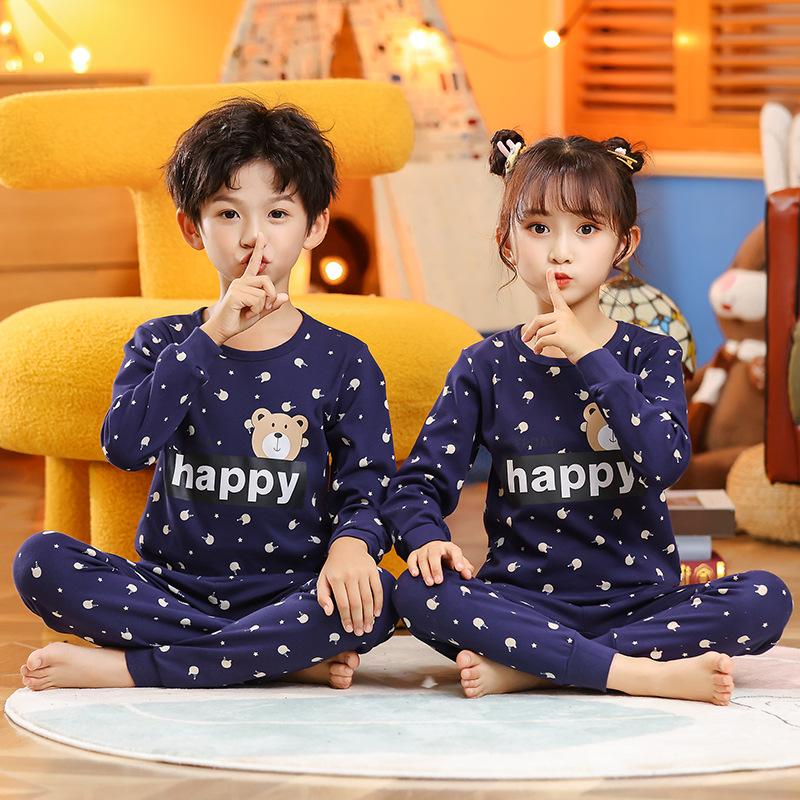 Children's thermal underwear, multi-color cartoon printing, cotton material, two-piece set of boys and girls pajamas in autumn and winter