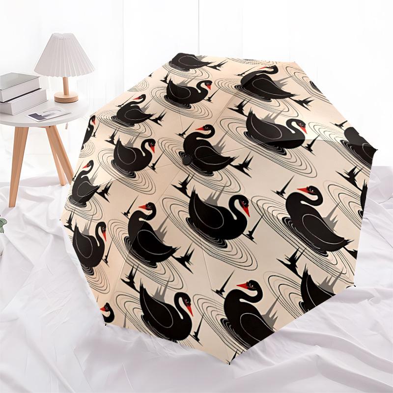 1pc Swan Lake Pattern Automatic Open/close Umbrella, 8-Rib sturdy structure, Auto Folding/Opening, Portable Travel Umbrella for Women,045