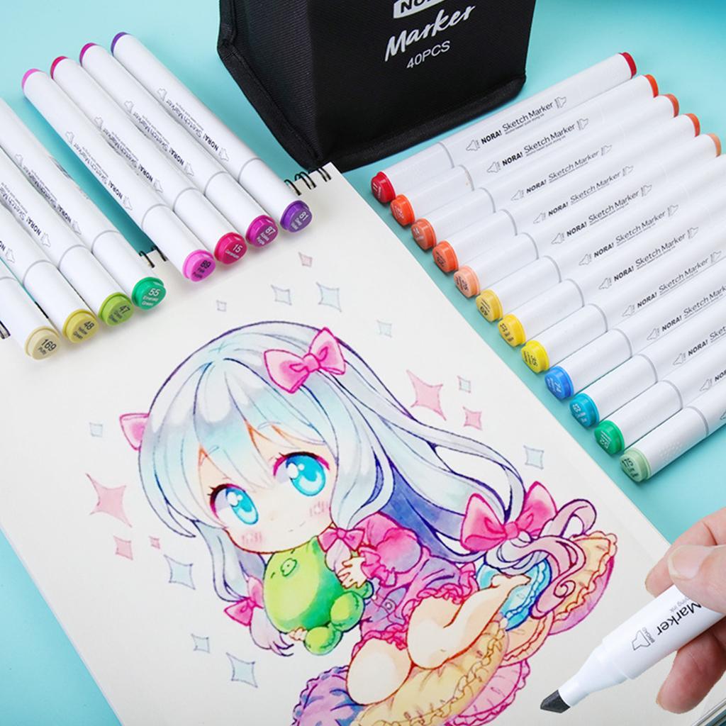 Набор спиртовых маркеров 30/40/60/80 цветов, цветные ручки с двойным наконечником, тонкие художественные маркеры, упакованные в тканевый мешочек