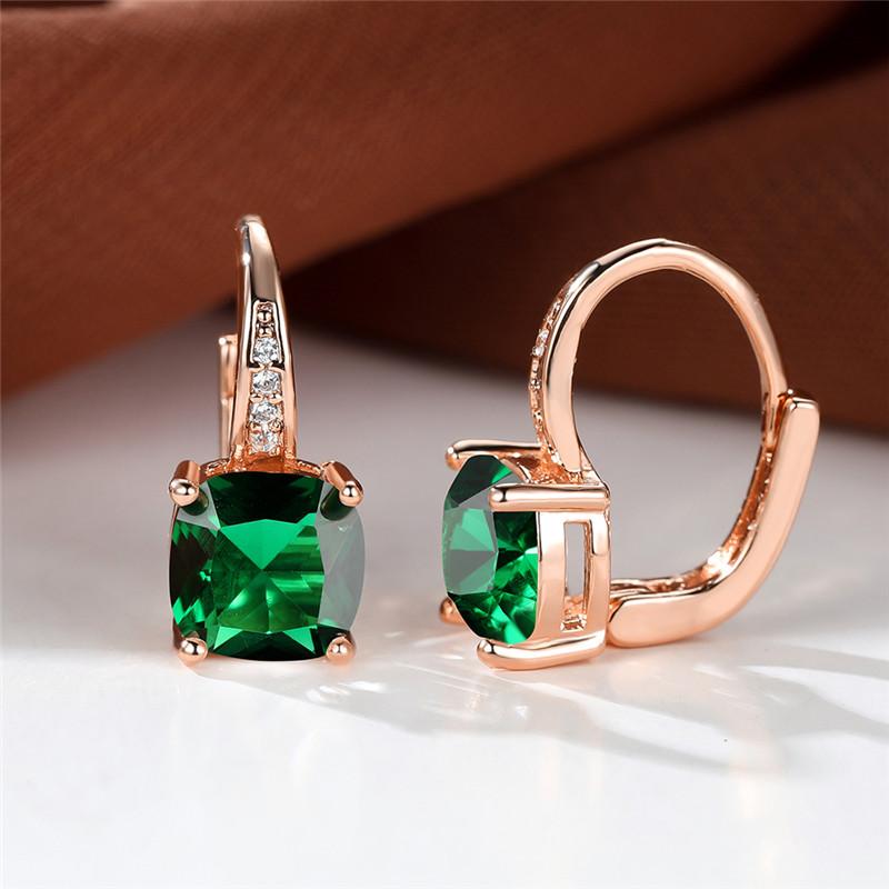 Серебряные серьги-кольца цвета розового золота с геометрическим изумрудом и зеленым камнем, свадебные висячие серьги для женщин
