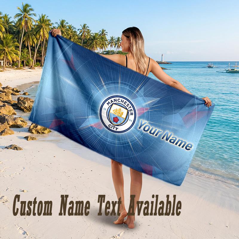 Manchester City Design Beach Towel Custom Text Large Towel for Beach Vacation
