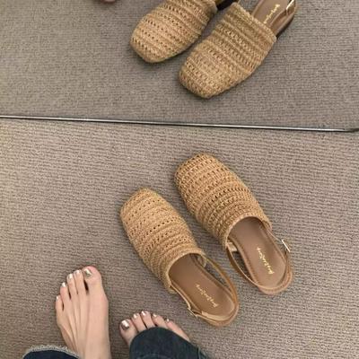 Лето 2025 Новые Сандалии Женские Туфли на Блочном Каблуке с Открытым Носком и Открытой Пяткой на Низком Каблуке с Одним Ремнем