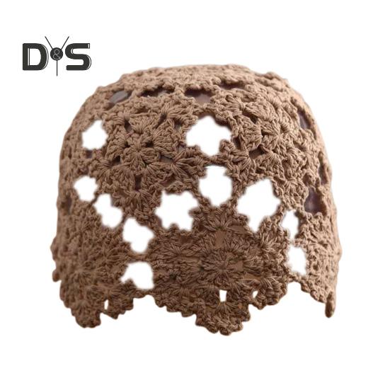 Женская вязаная шапка с ажурным узором крючком, дышащая шапка ручной работы, уличная одежда для работы на открытом воздухе