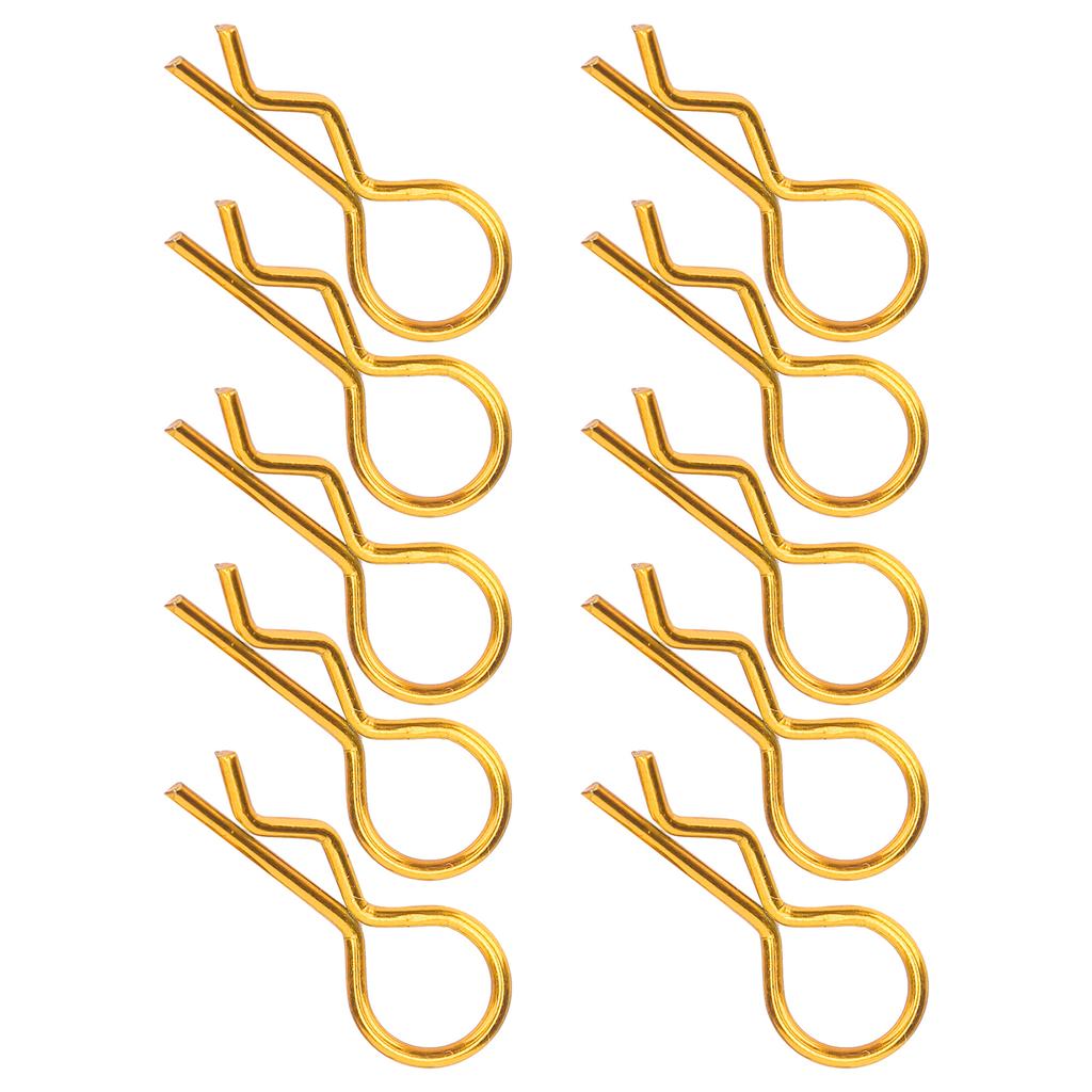 10Pcs RC Car Shell Clip RShape Metal Body Clips Pins for 1 5 1 6 1 8 1 10 RC Car(Gold )