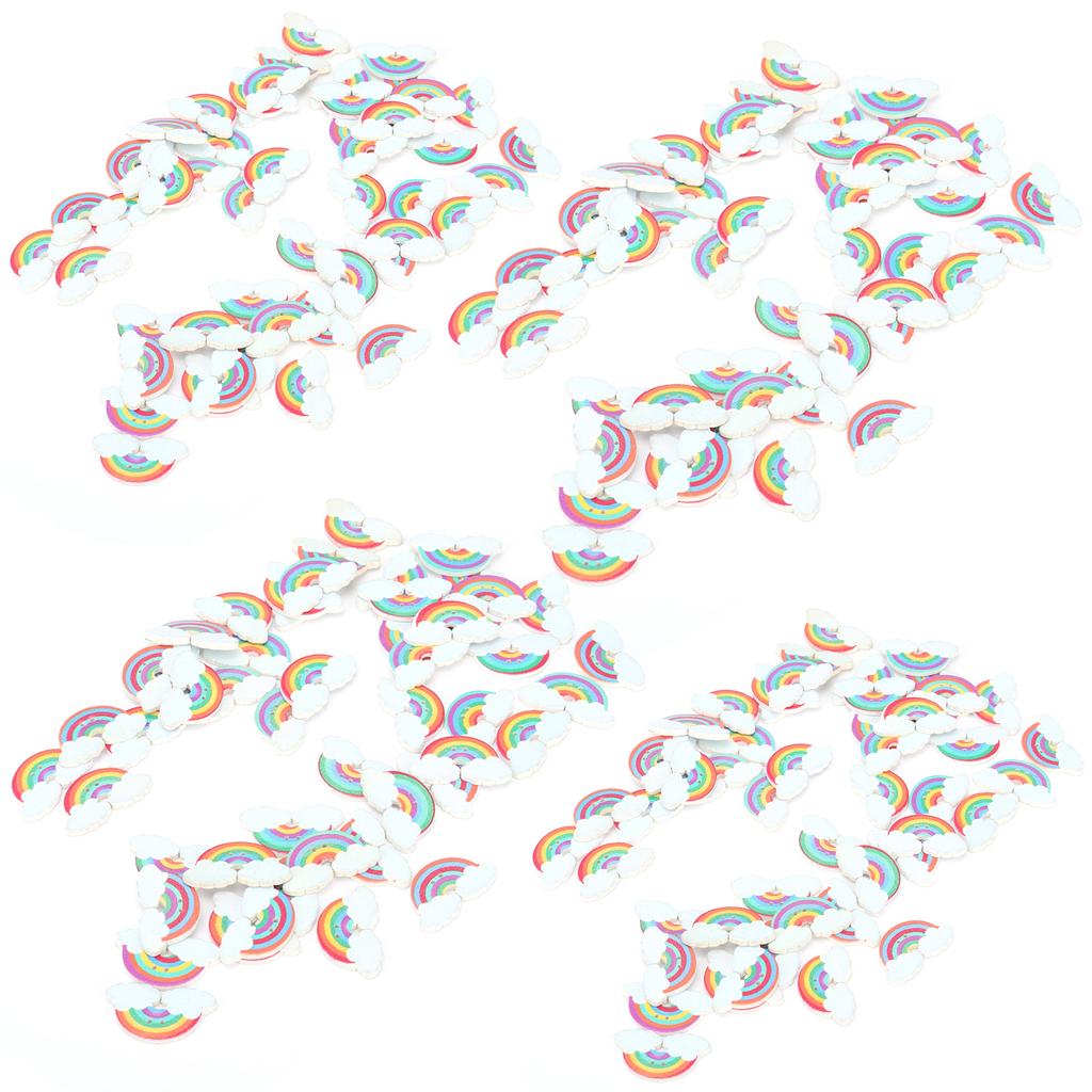 200Pcs Rainbow Wooden Buttons DIY Painted Decoration Accessories with 2 Holes for Children