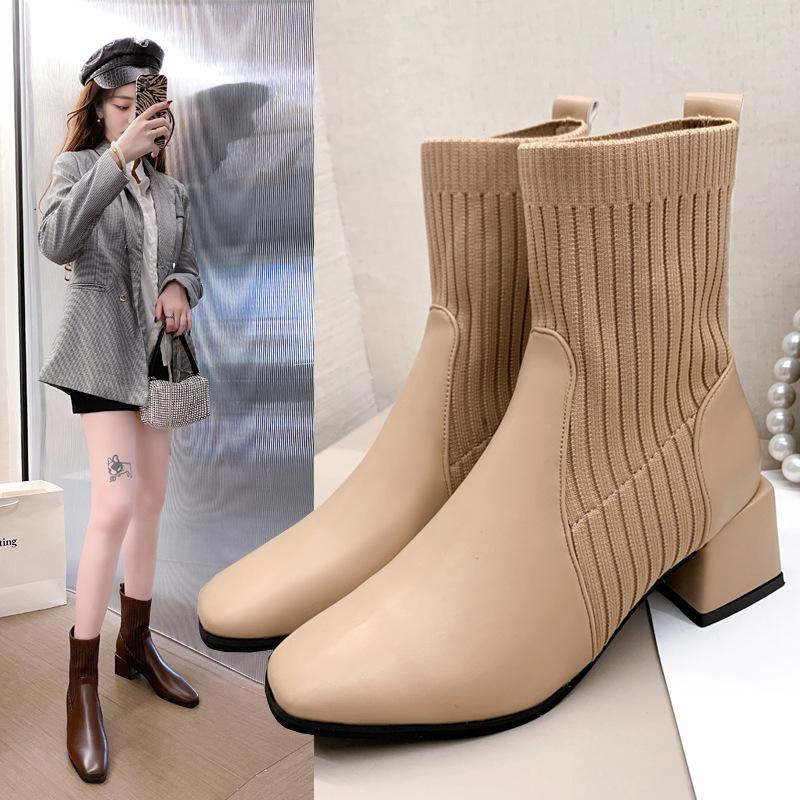 British Style Martin Skinny Short Boots Spring And Autumn New High Heel Socks Boots Single Boots Thick Heel Women 'S Shoes