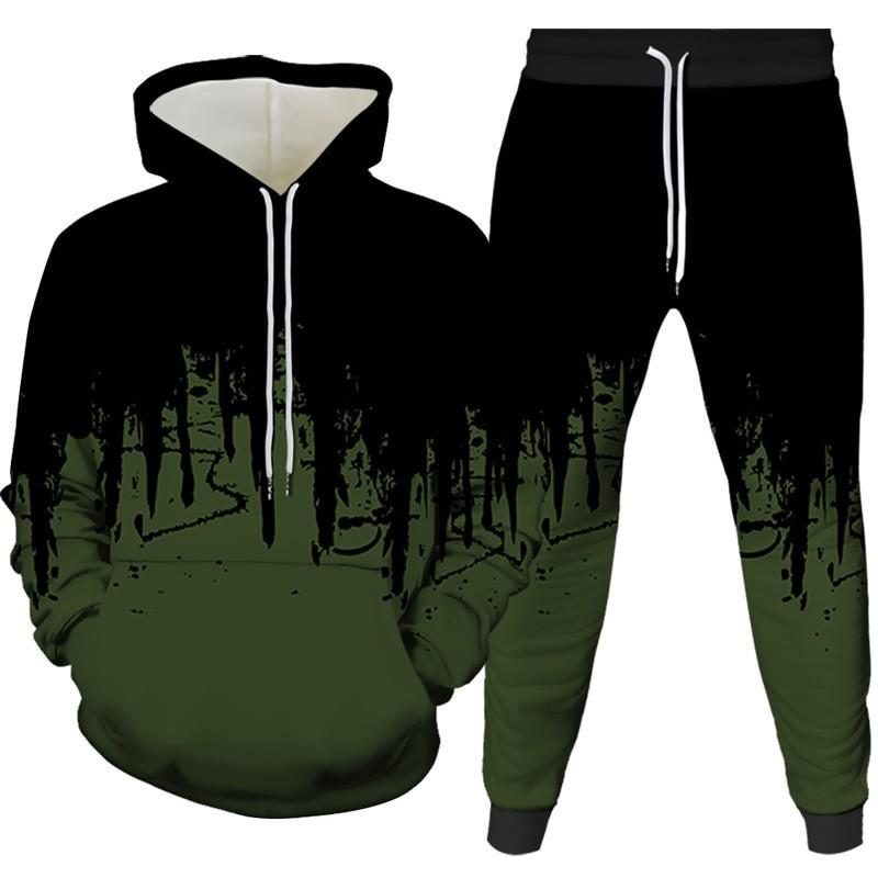 Couple 3D Printed Hoodie Sweatpants Set Loose Fit Long Sleeve Casual Sportswear Youth Young Adults