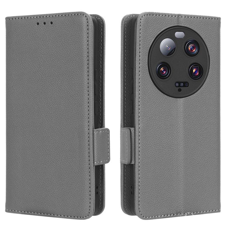 Кожаный чехол-книжка Xiaomi 13 Ultra с держателем для карт - Защитная обложка с узором «Личи»