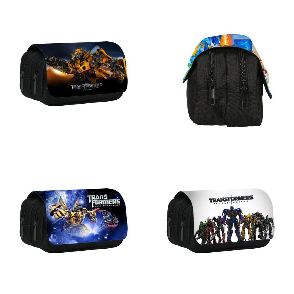 Transformers Pattern Double Layer Flip Cover Stationery Storage Pencil Bag For Student Stationery Organizer