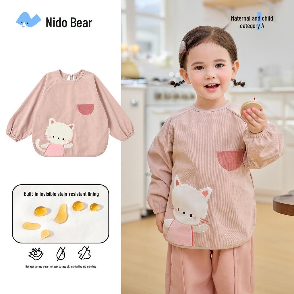 Nidoran 2025 Fleece-Lined Winter Smock for Kids - Anti-Stain and Warm Bib for Boys and Girls