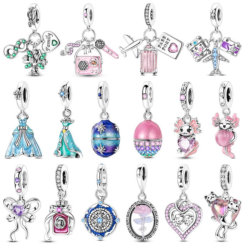 Медь Оригинальный Шарм Розовая Тритон Принцесса Платье Сердце Подвески Подходит Браслет Бусины Изготовление Женщина Тонкие Ювелирные Изделия Подарок