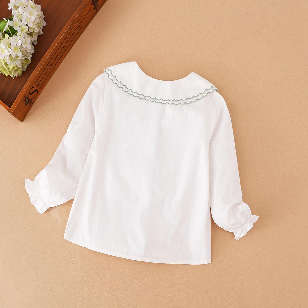 Рубашка для девочек с вышитым воротником, блузка с длинными рукавами для милой девочки 2-6 лет, детская белая рубашка