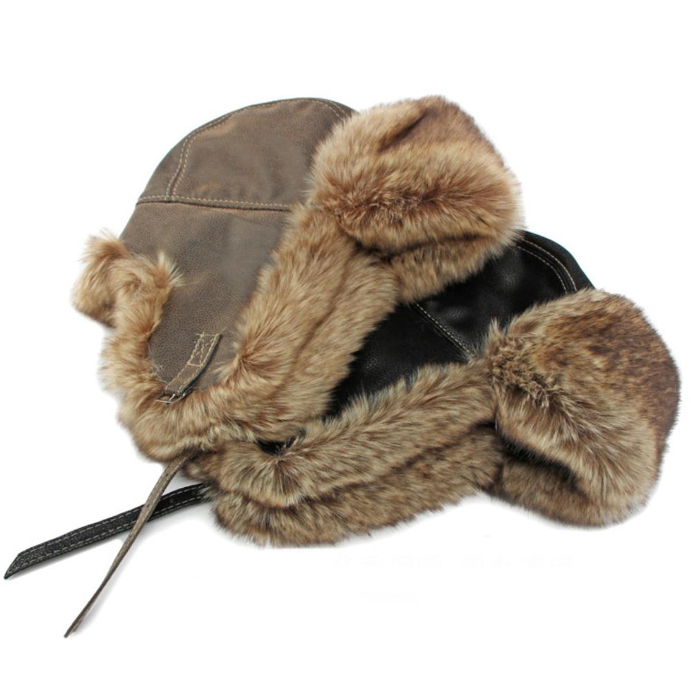 Winter Hat Thick Warm Men Women Fur Hat Male Windproof PU Leather Ski Earflap Cap Hat