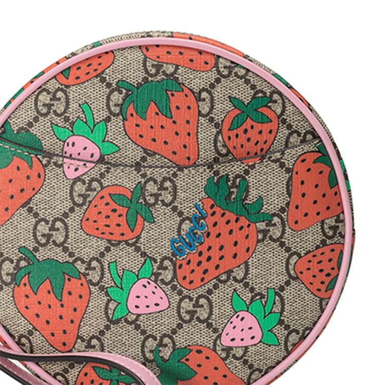 Gucci Strawberry Print Logo Canvas Round Coin Purse Handbag Women Handbags Ebony Red Pink 576213-GZRAT-8483