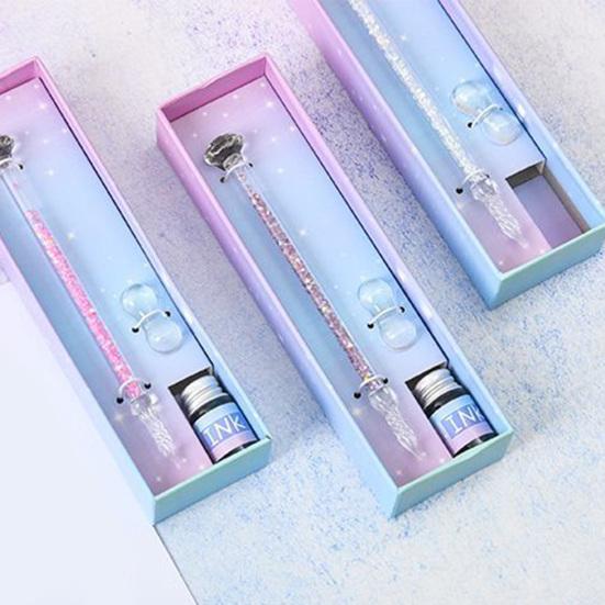 1 набор перьевая ручка резьбовое перо дизайн сильное впитывание чернил хрусталь стекло макательная