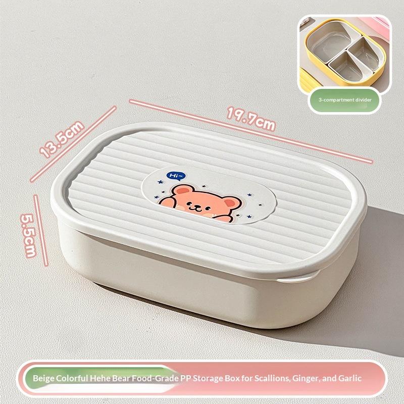3 Compartment Food Storage Box Food Grade Cute Rabbit Print BPA Free Reusable Containers for Refrigerator Travel Use