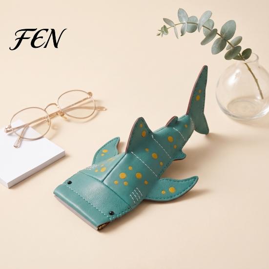 Stationery Holder for Students Whale Shark Sunglasses Case, Creative Faux Leather Pencil Pouch, Pen Pouch Portable Eyeglasses Kids Students,