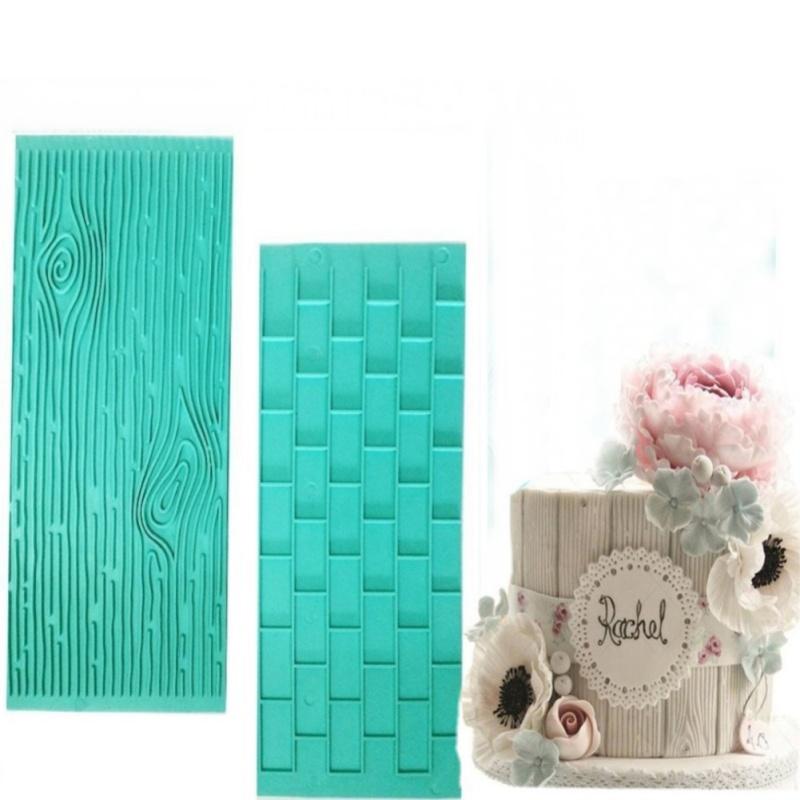 2 Pcs / Set Texture Silicone Mold Of Tree Bark + Brick Wall Silicone Mat Fondant Cake Decorating Tools Bakeware