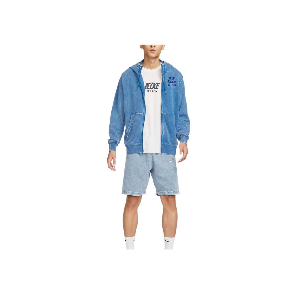 Nike Club Logo Zip-Up Hoodie Outdoor Casual Sports Jacket Men Jackets Stone-Blue HQ6040-486