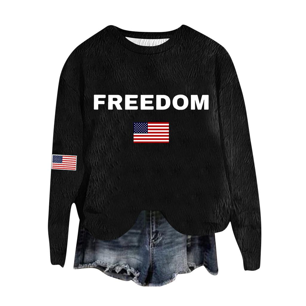 Women's Fashion Round Neck Pullover Top Long Sleeve Tee Printed Sweatshirt