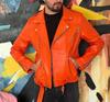 AL KHALID Men's Leather Jacket Orange Genuine Lambskin Leather Jacket Motorcycle