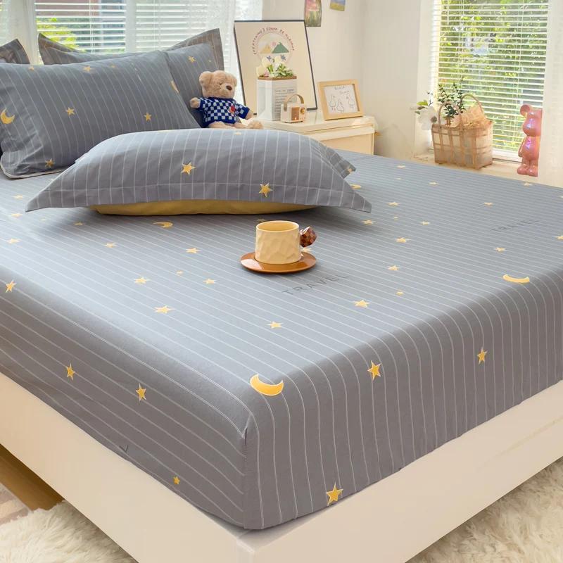 1pc 100%Cotton Bed Sheet Flower Printed Mattress Cover Single/Queen/King Fitted Bedsheet Double Bed Sheets (without Pillowcase)