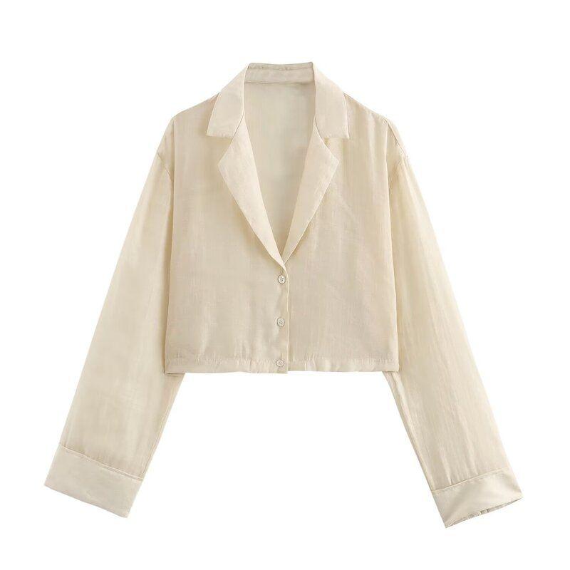 Fashion Style 2024 Summer New Women's Clothing Translucent Vertical Lapel Long Sleeves Short Shirt Pants 3152101