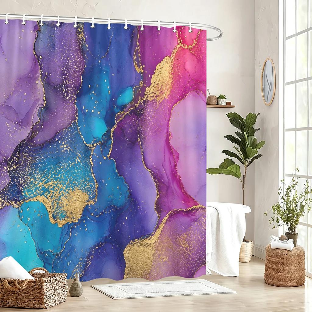 Vibrant Art Pattern Polyester Bathtub Curtain - Stylish Printed Shower Curtain, Eye-catching Bathroom Decor
