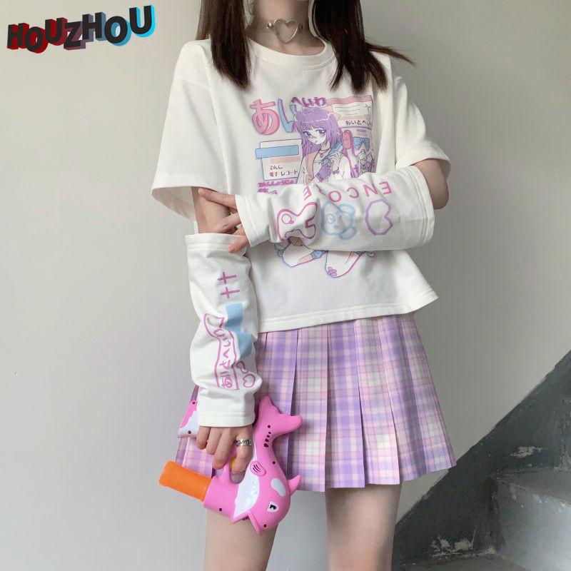 Kawaii Y2k E Girl, футболки с длинными рукавами и графическим принтом для женщин, черная футболка в стиле Харадзюку, японская уличная одежда, клубный стиль