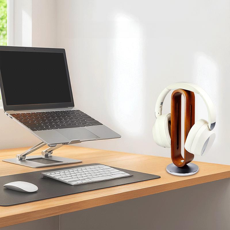 LogiLink Bamboo Headphone Stand Aluminum Gaming Desk Holder