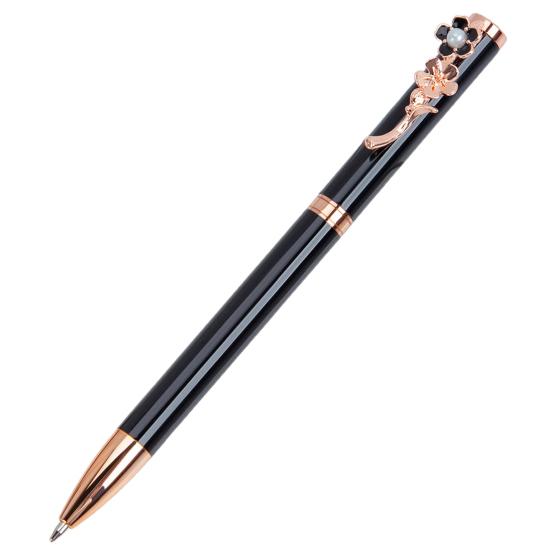 Metal Ballpoint Pen Polished Retractable Smooth Writing Stationery Cute Faux Pearl Peach Blossom Clip Writing Pen School Supplies