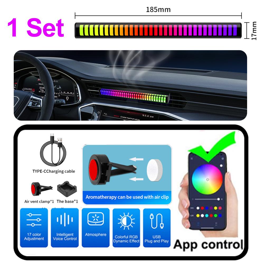 24 LED RGB Car Ambient Light with Sound Control & Air Freshener - Voice Rhythm Pickup Lamp for Diffuser Vent Clip, APP Control