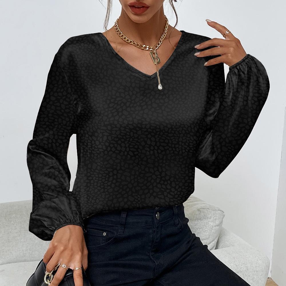 QICED Весенне-осенняя рубашка с v-образным вырезом и леопардовым принтом, женская жаккардовая рубашка с длинным рукавом