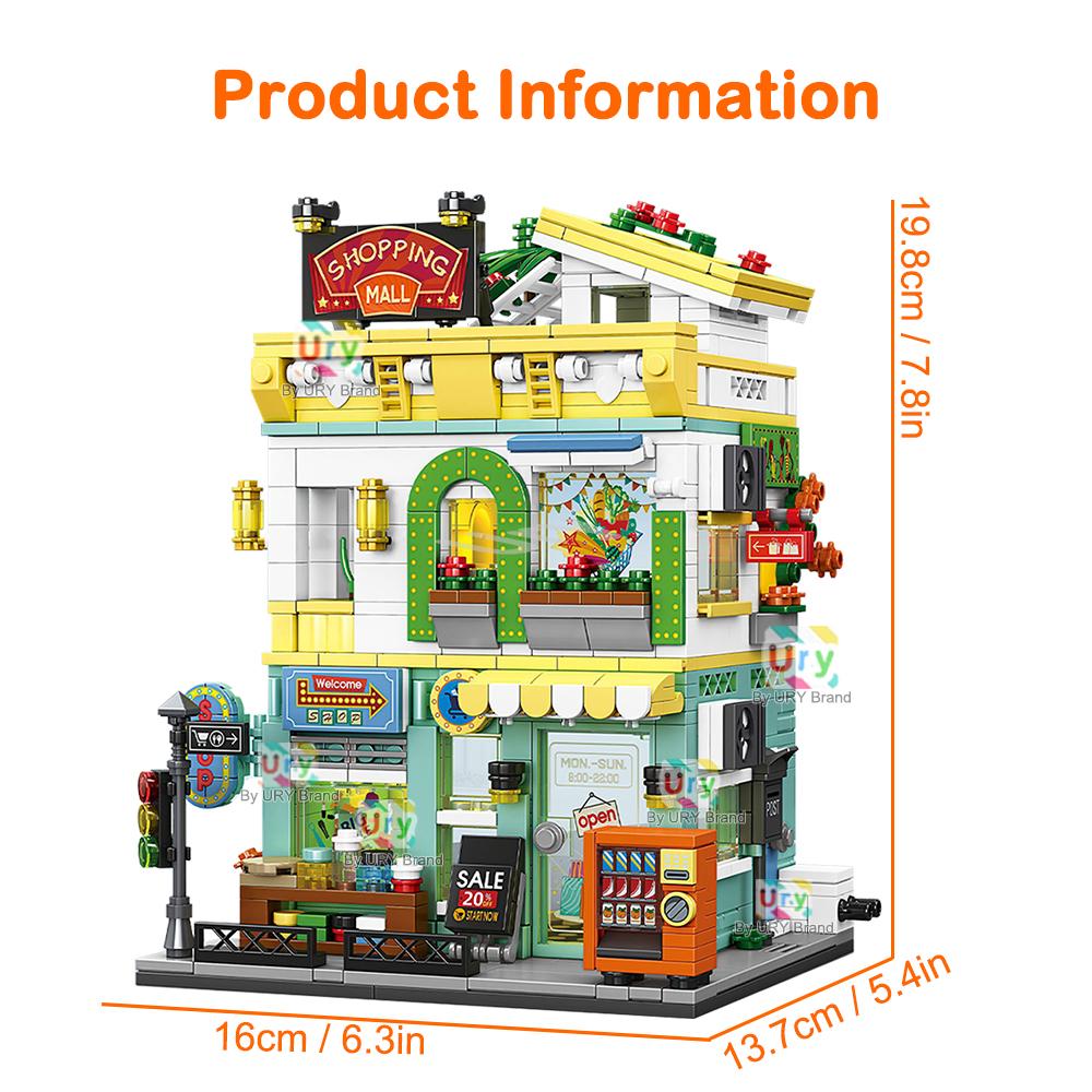 City Street View Modular Mall Supermarket Corner Convenience Store Retro Flower House MOC Architecture Building Blocks for Kids