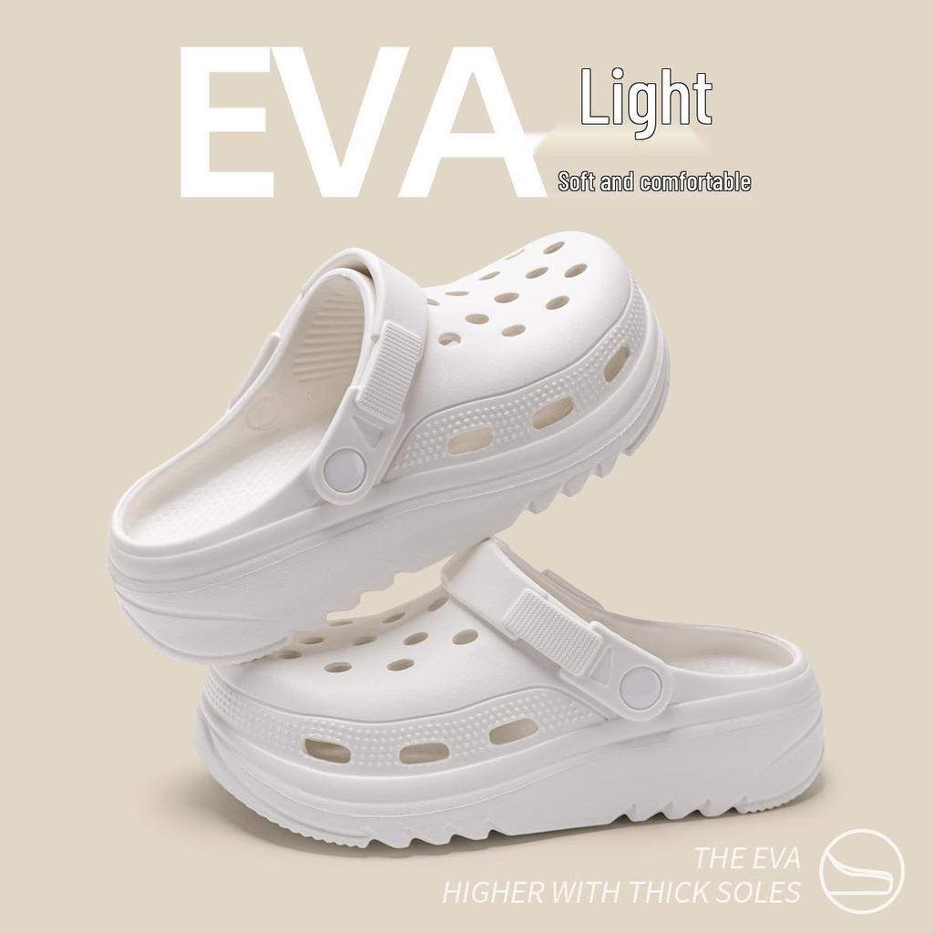 Женские пляжные туфли на толстой подошве с противоскользящим эффектом 2024: Закрытый носок, Дизайн с отверстиями, Полушлепанцы для летней уличной носки.