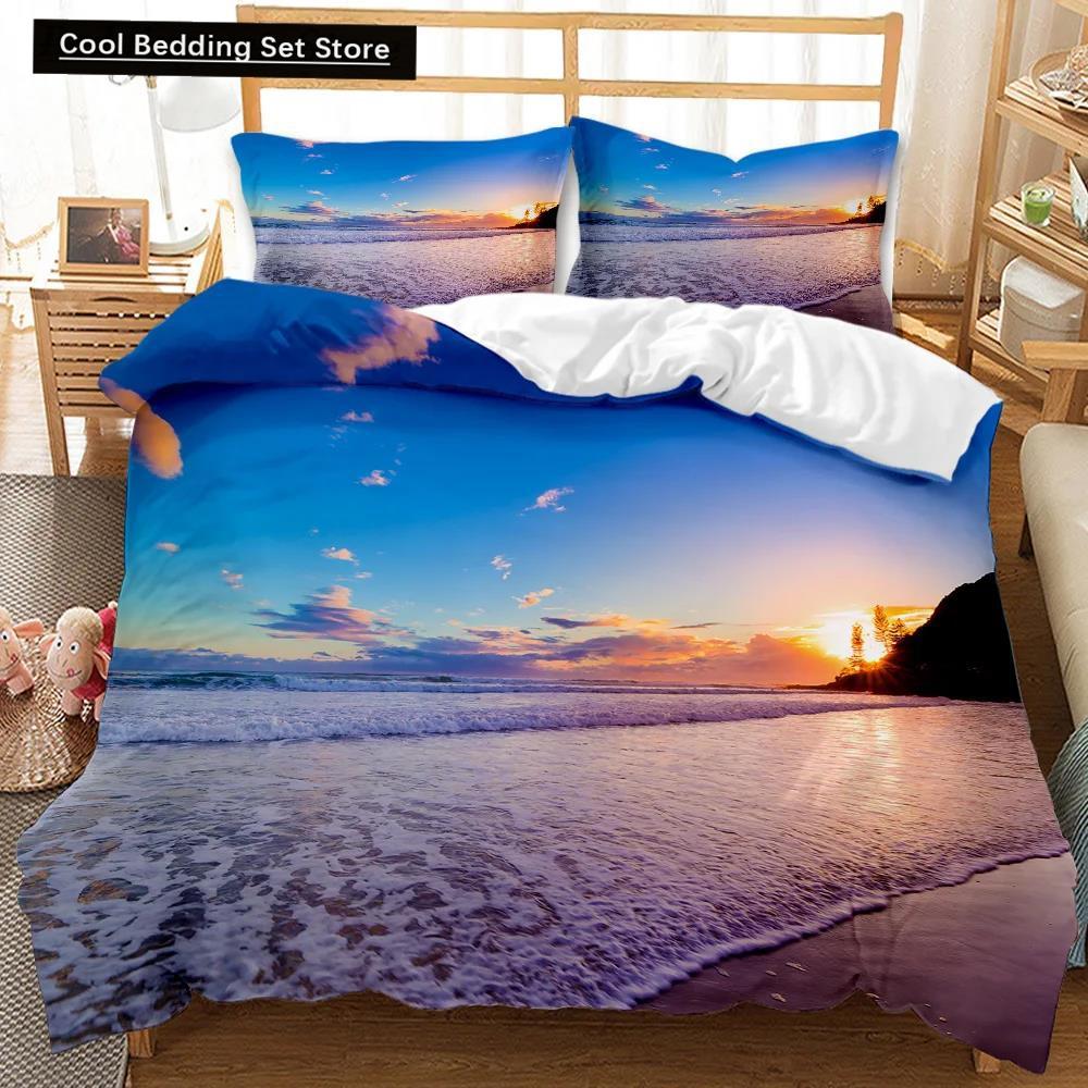 Комплект постельного белья Beach Summer Ocean Комплект постельного белья Hawaiian Marine Sea Waves 3D Print Starfish Полиэстеровый пододеяльник Queen King
